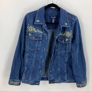 Denim and Company Embroidered floral And bead Detail denim jacket M